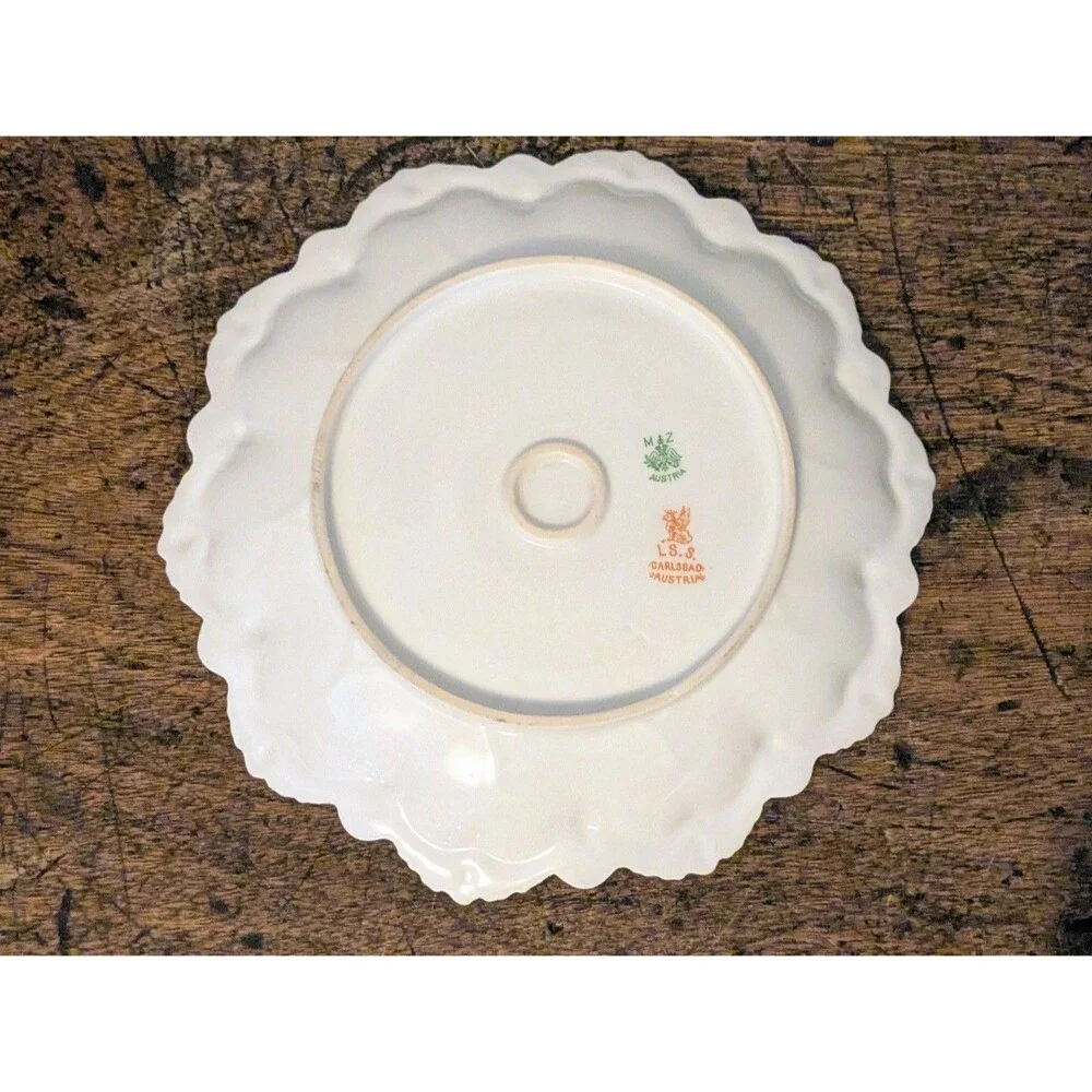 Antique M Z Austria L S S Carlsbad Scalloped Salad Plate Pink Rose Swags 8